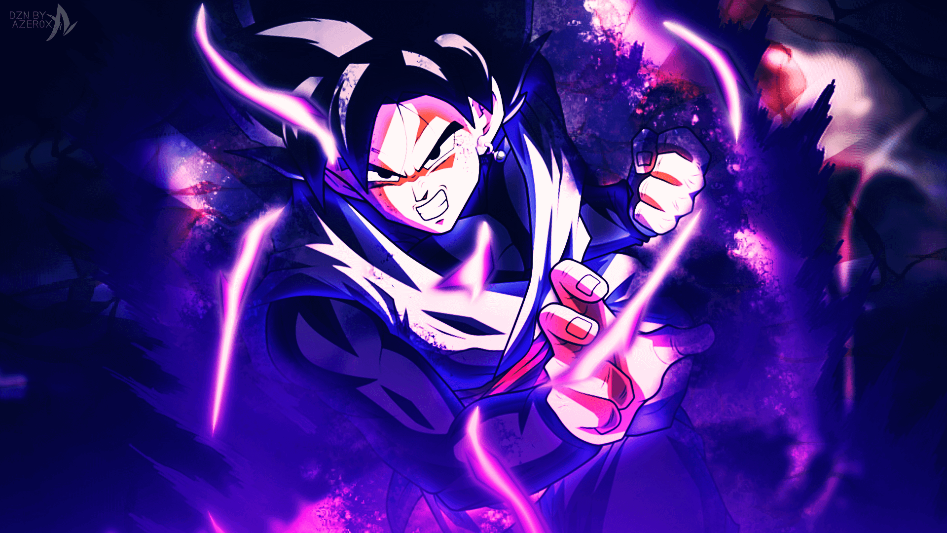 Goku en fase Rose Black desprendiendo energía oscura