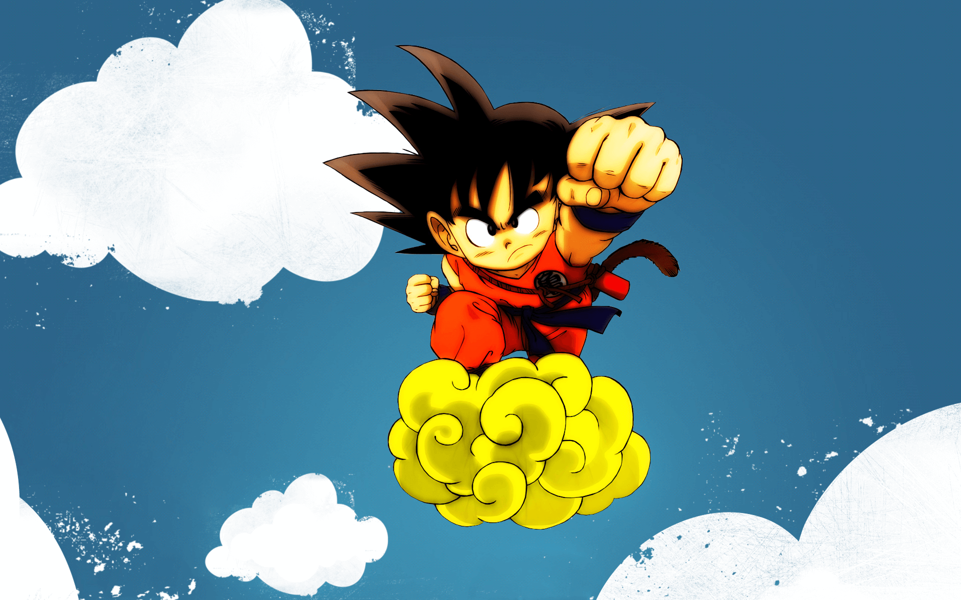 Foto de la infancian de Goku sobrevolando encima de la nube