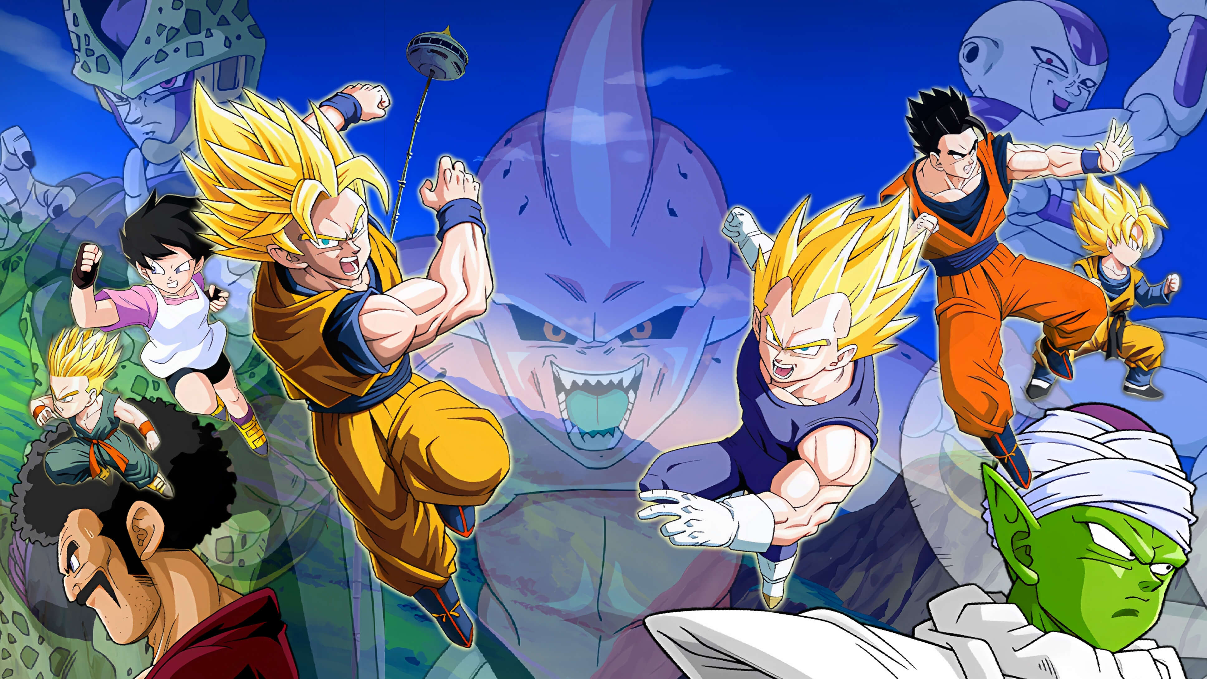 Goku junto a todos sus amigos contra Mayin Boo y Cell