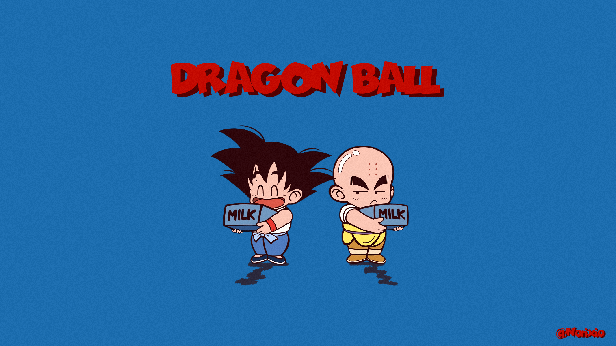 Goku y Krilin de niños recogiendo cartones de leche
