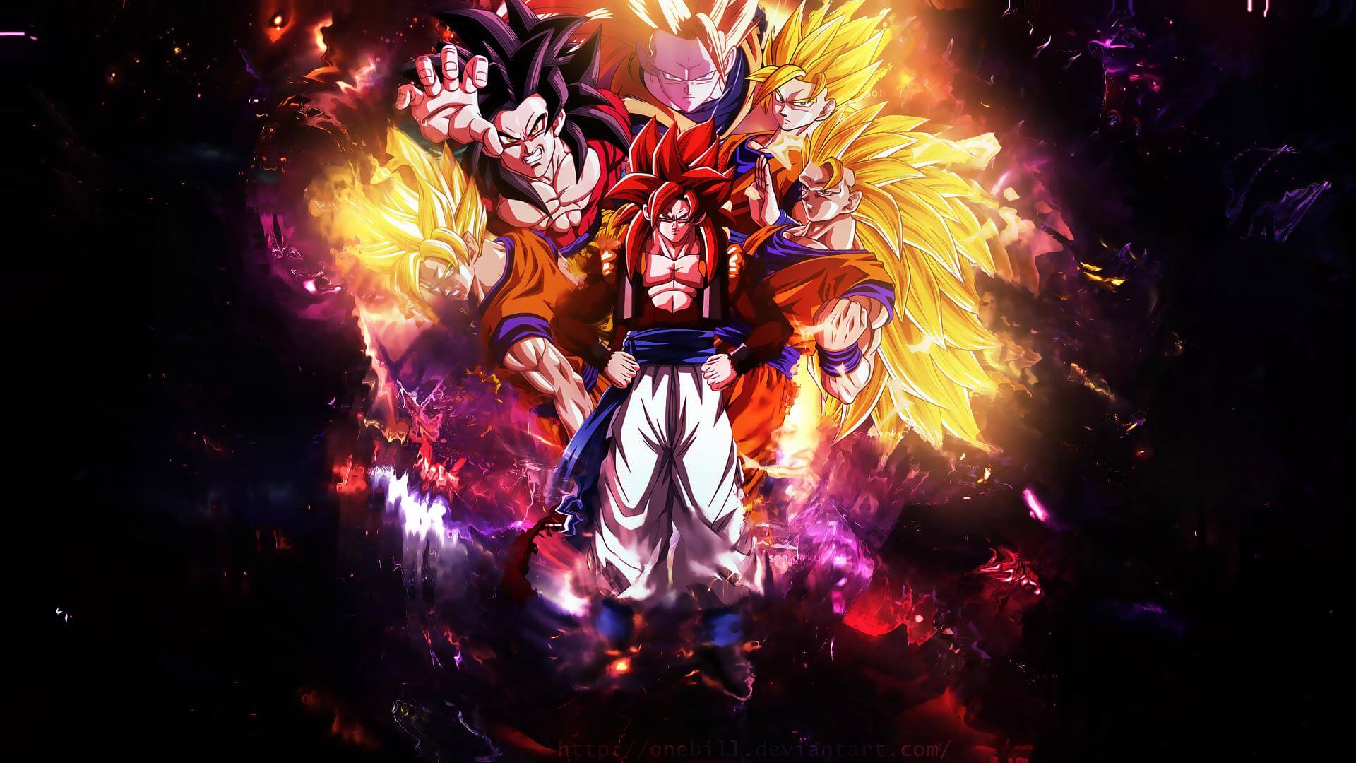 Imagen de Goku en fase Super Saiyan volando por el espacio