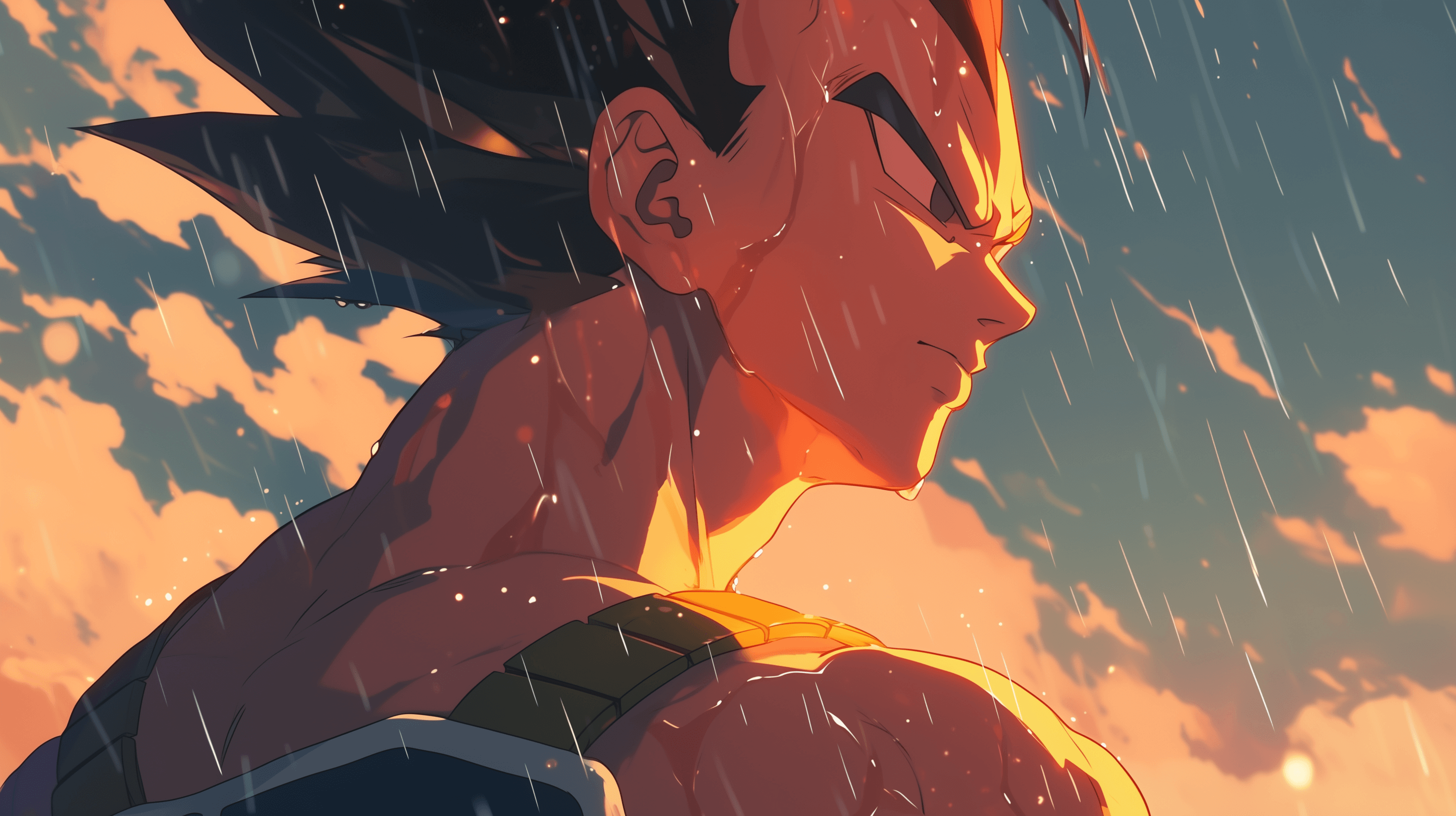 Fanart de Vegeta enfadado batallando con lluvia Dragon Ball