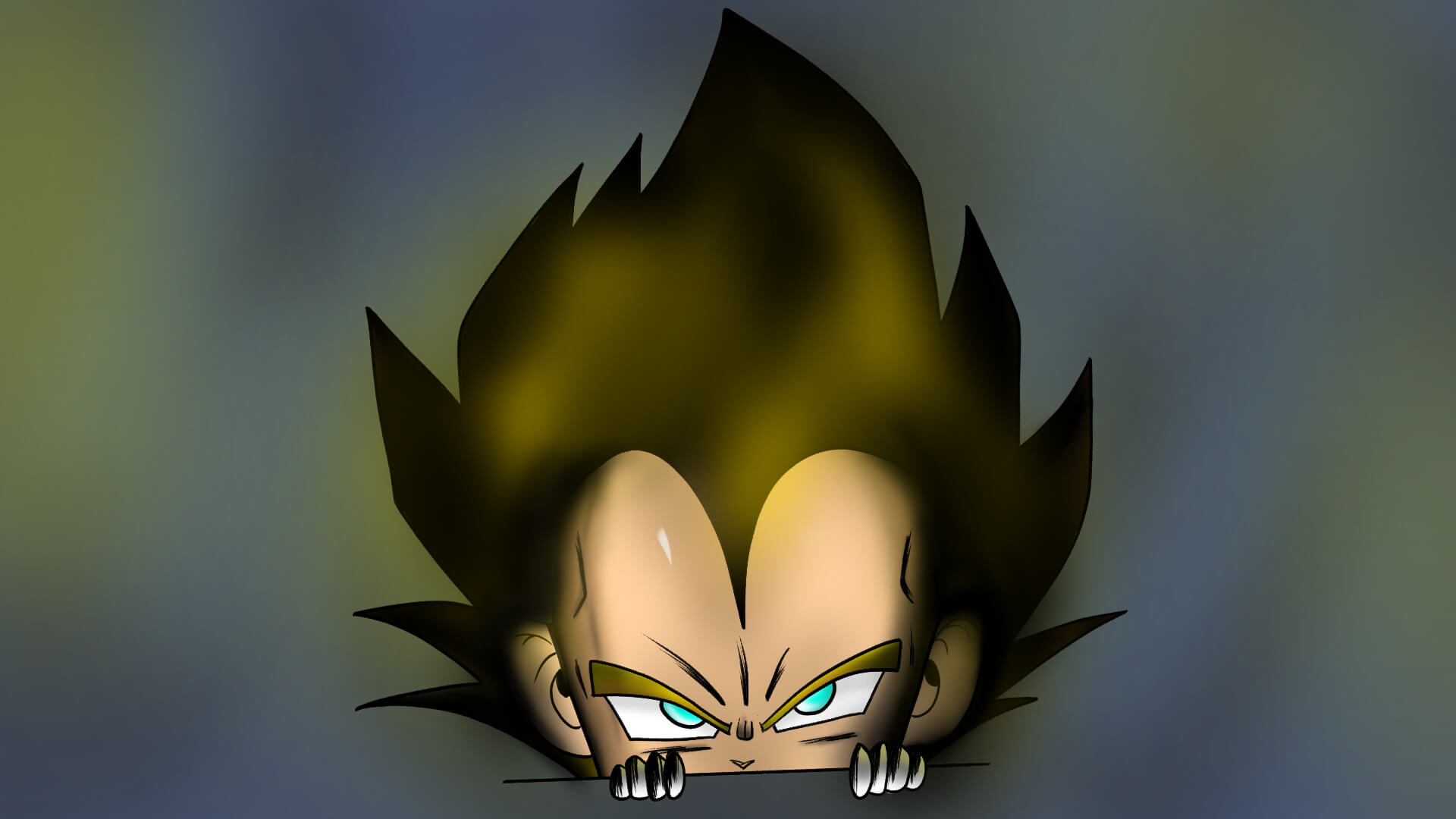 Vegeta de niño escondido en el suelo con la cabeza grande