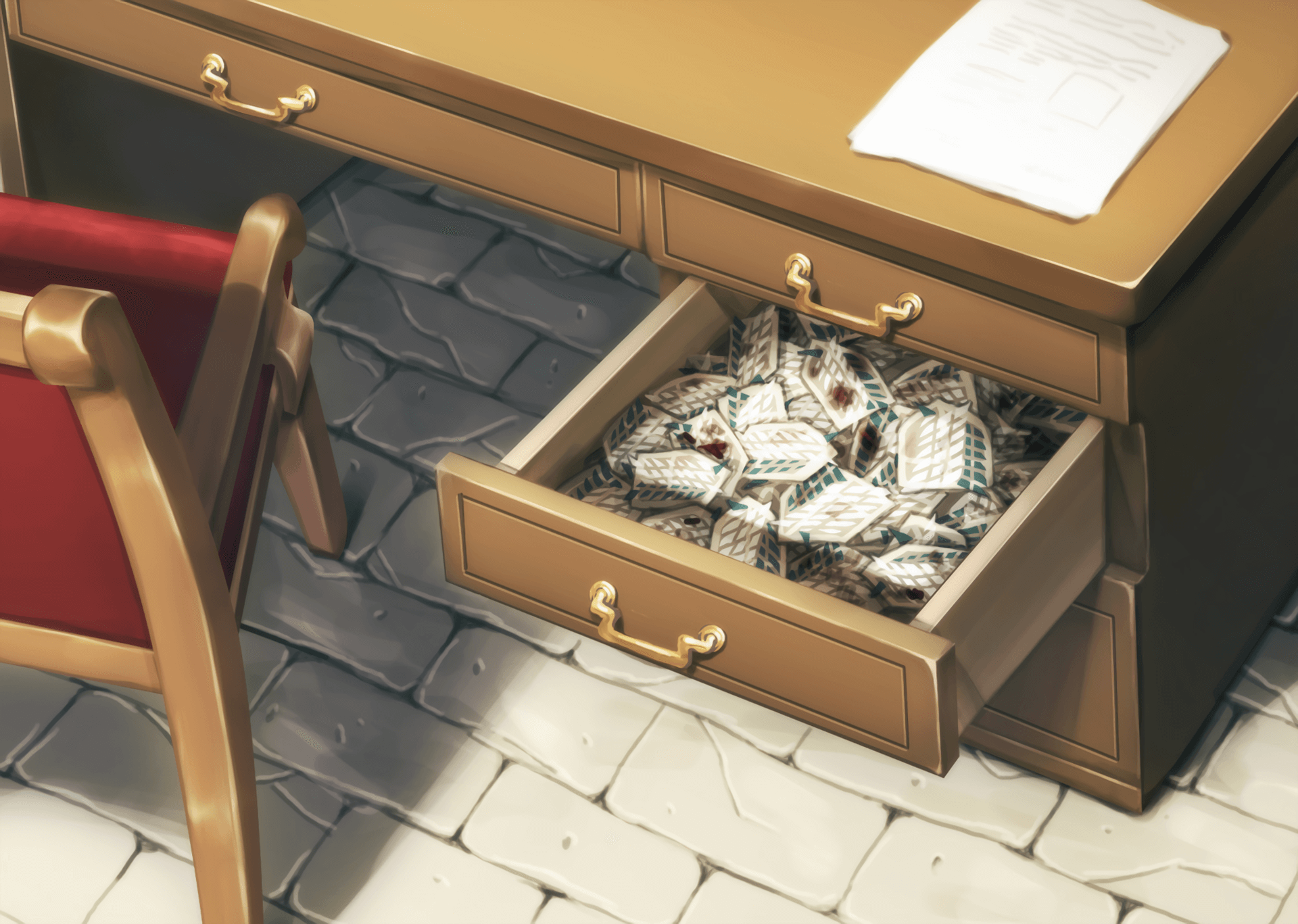 Cajón con parches de los exploradores caídos en combate en Attack on Titan