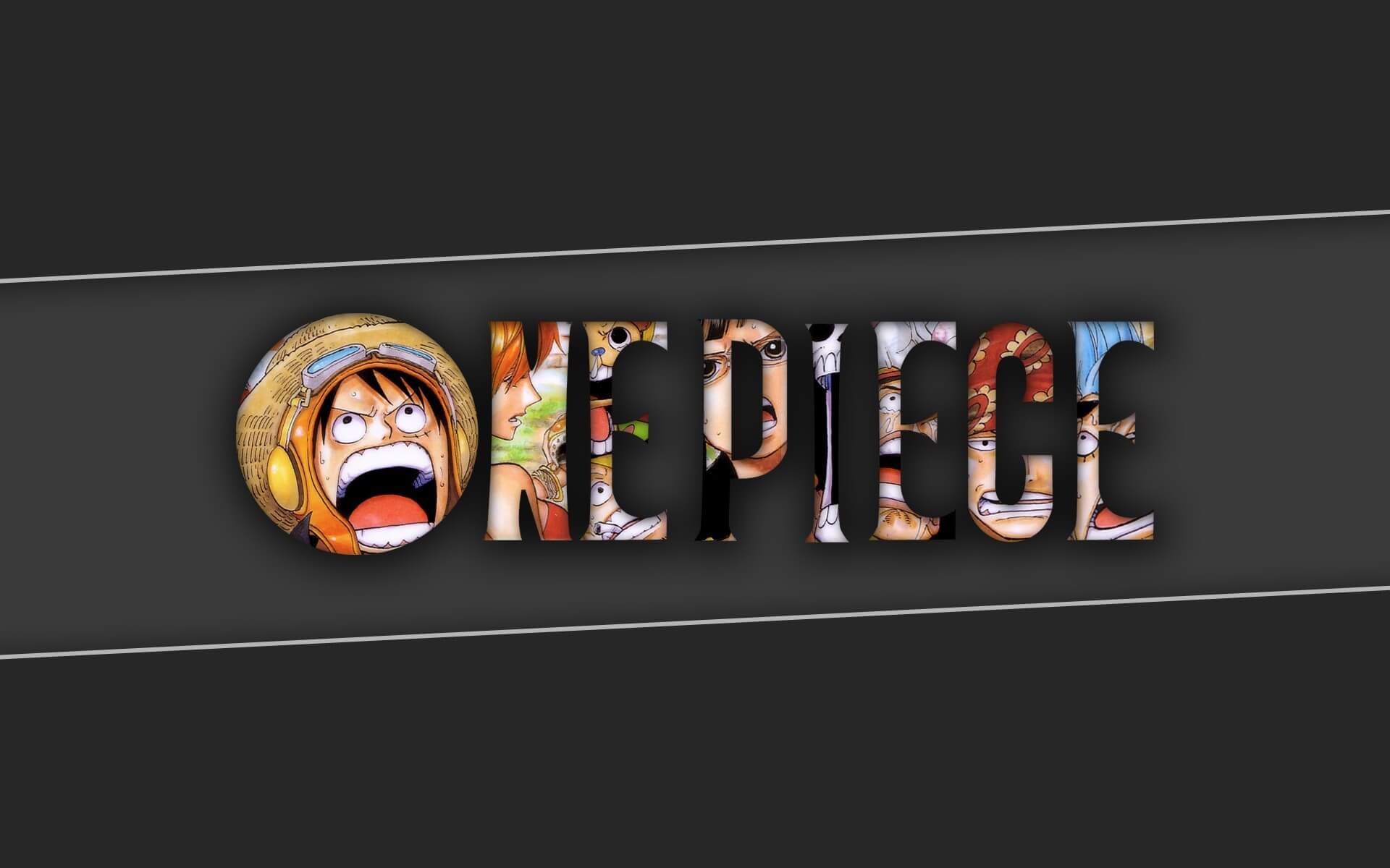 Texto One Piece con rostro de Luffy gritando en la letra O
