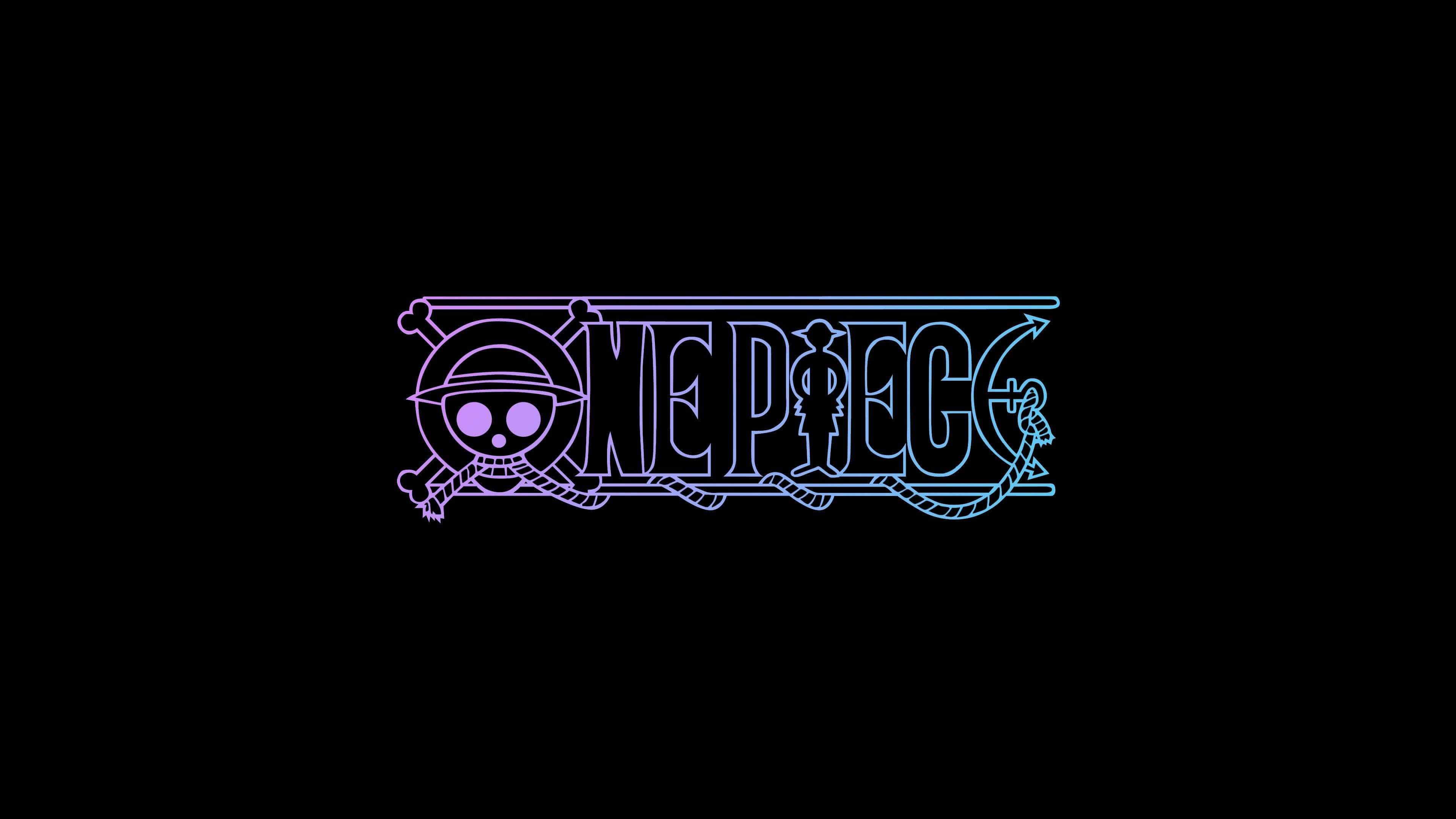 Fondo negro con el logotipo de One Piece con calavera y huesos cruzados estilizados