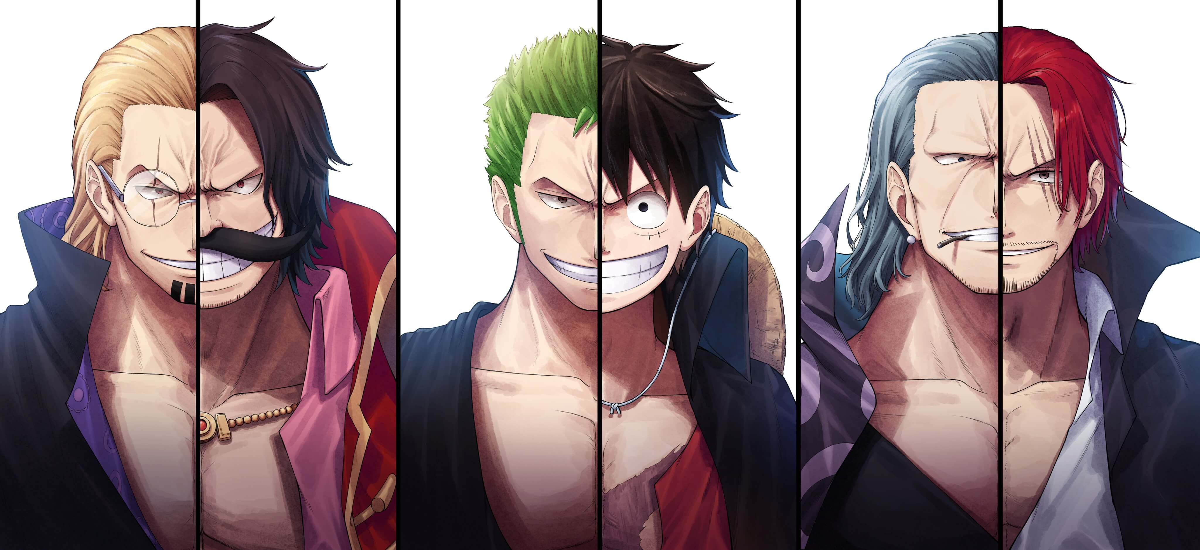 Retratos divididos de nueve personajes de One Piece