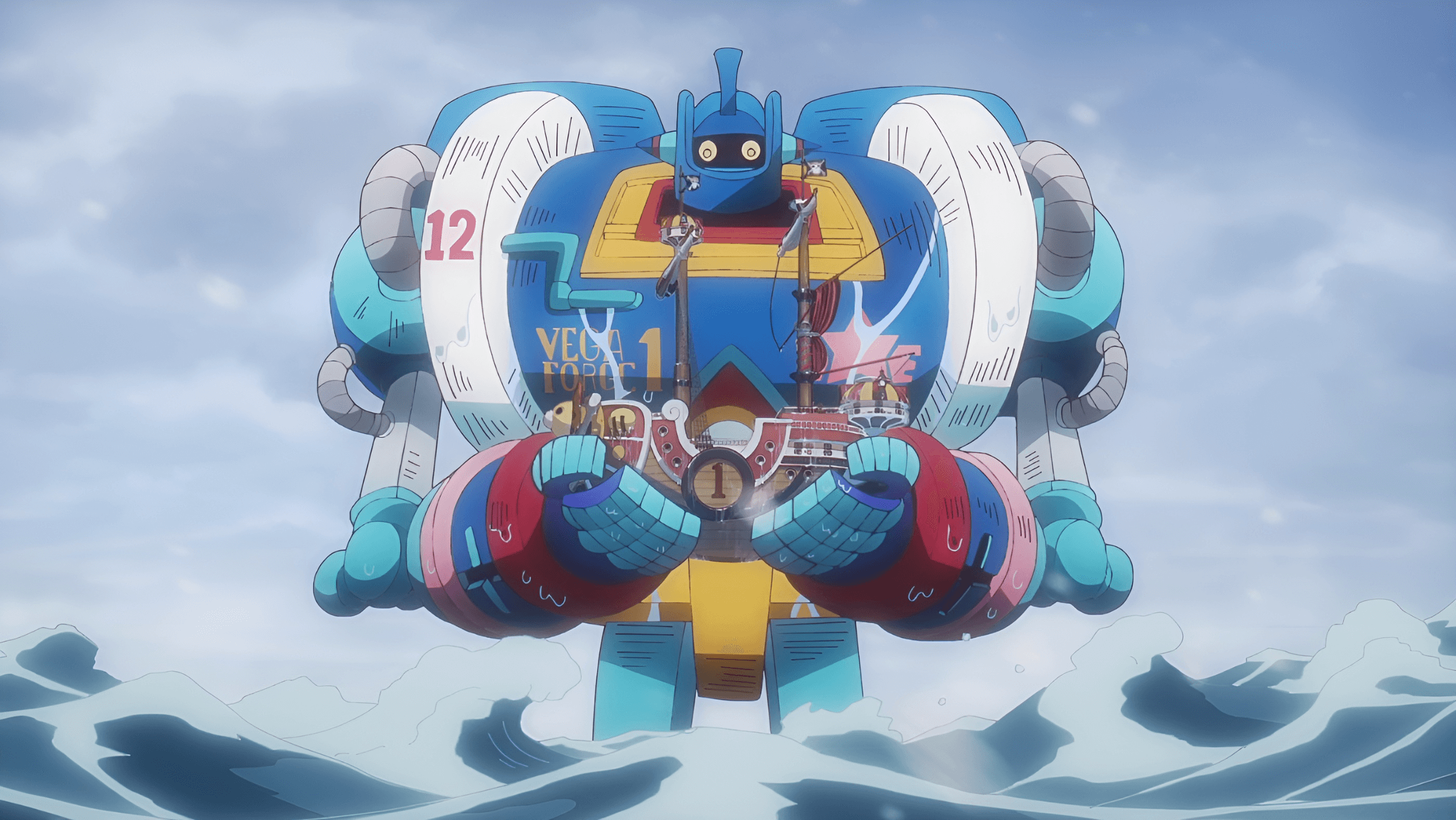 Retrato de la nave de One Piece Thousand Sunny al estilo robot