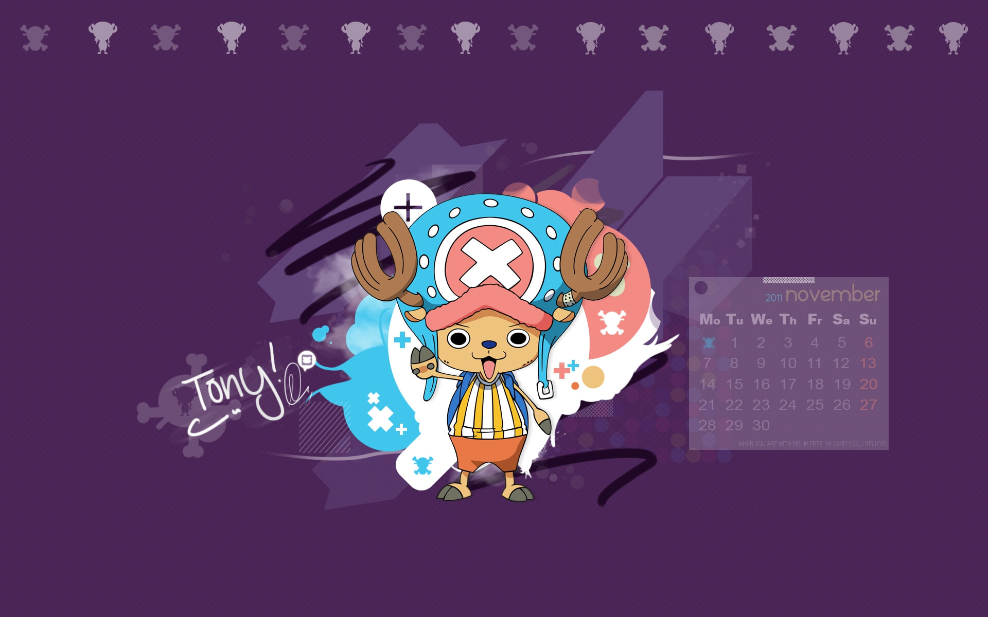Tony Chopper con fondo morado y calendario de noviembre